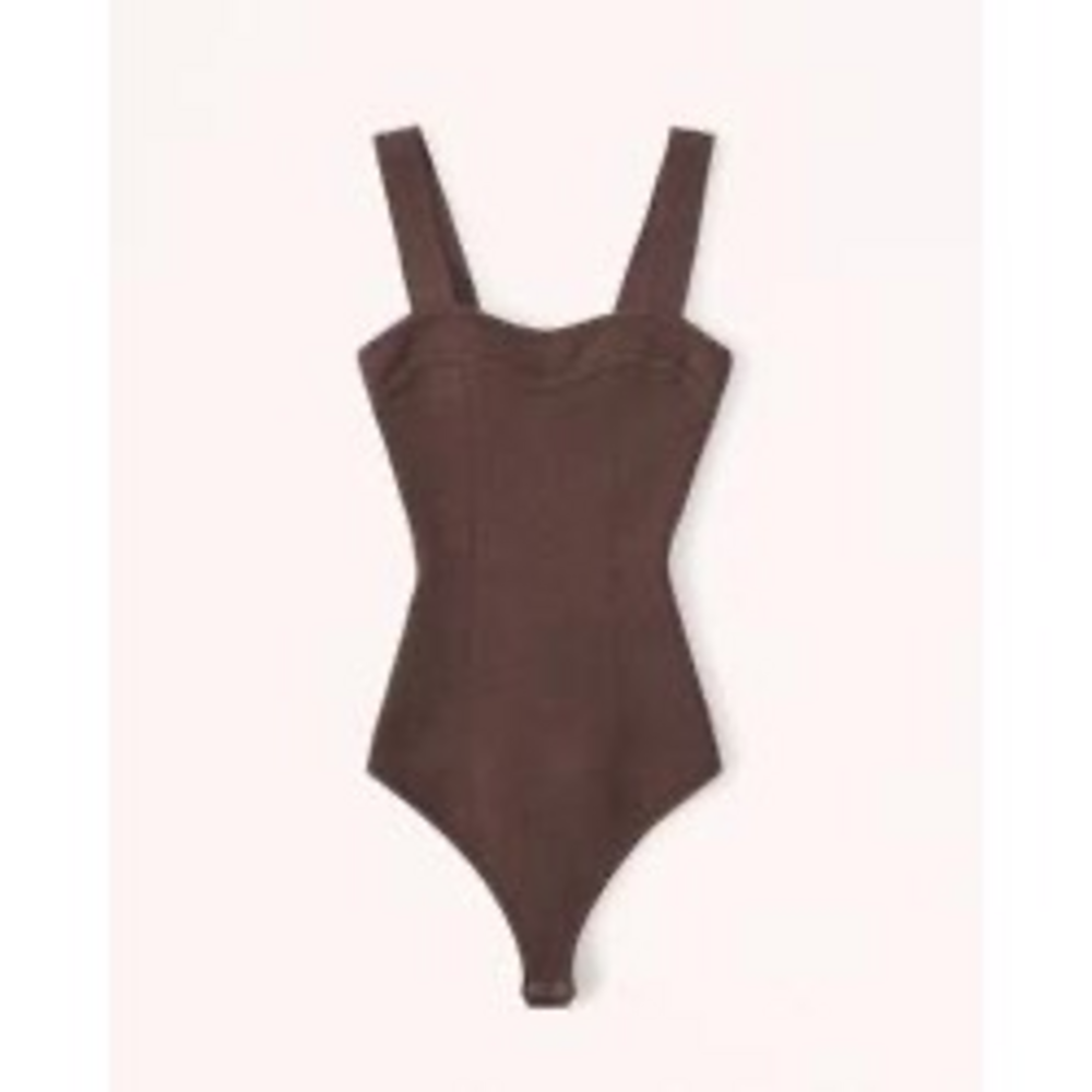 Abercrombie Ribbed Sweater Sweetheart Bodysuit in Brown